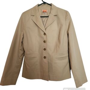 Loft Tan Cotton Lined Single Button Blazer Top Stitching Size 8